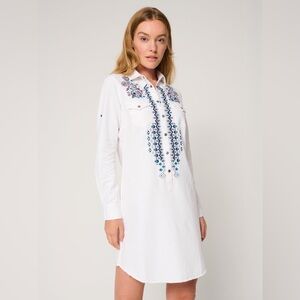 Overland Corrine Embroidered Cotton-Blend Shirt Dress size medium